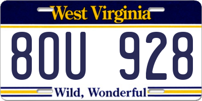 WV license plate 8OU928