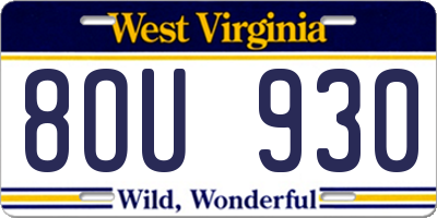 WV license plate 8OU930
