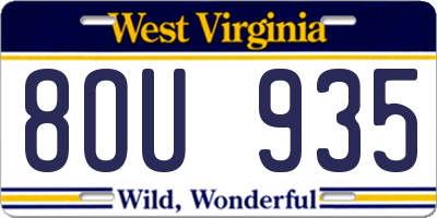 WV license plate 8OU935