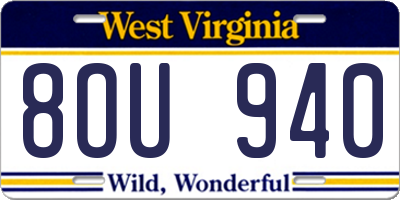 WV license plate 8OU940