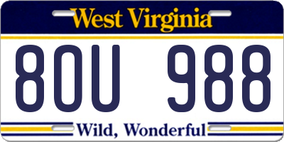 WV license plate 8OU988