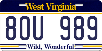 WV license plate 8OU989