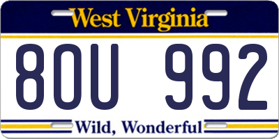 WV license plate 8OU992