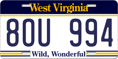 WV license plate 8OU994
