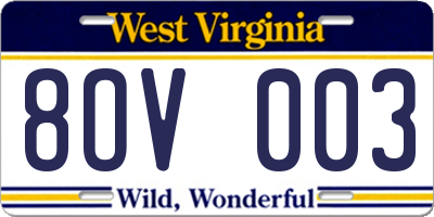 WV license plate 8OV003