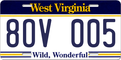 WV license plate 8OV005