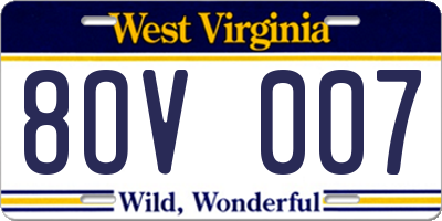 WV license plate 8OV007