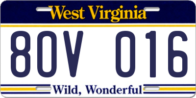 WV license plate 8OV016