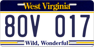 WV license plate 8OV017