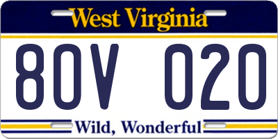 WV license plate 8OV020