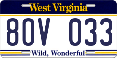 WV license plate 8OV033