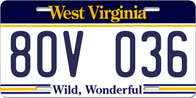 WV license plate 8OV036