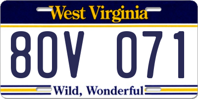 WV license plate 8OV071