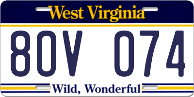 WV license plate 8OV074