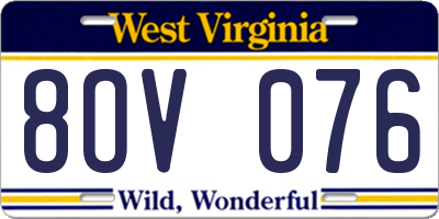 WV license plate 8OV076