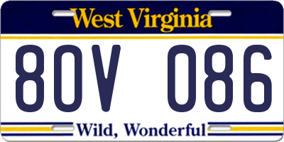 WV license plate 8OV086