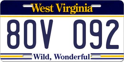 WV license plate 8OV092