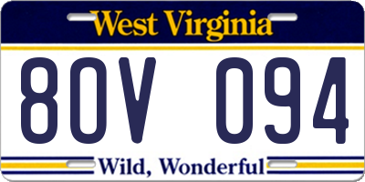 WV license plate 8OV094