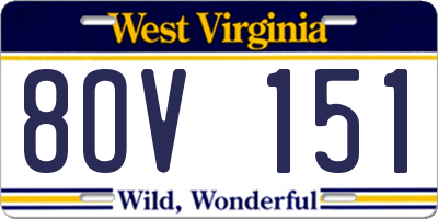 WV license plate 8OV151