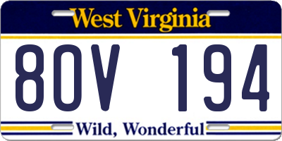 WV license plate 8OV194