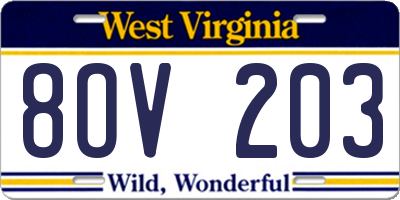 WV license plate 8OV203