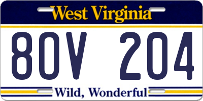 WV license plate 8OV204