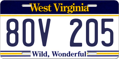 WV license plate 8OV205