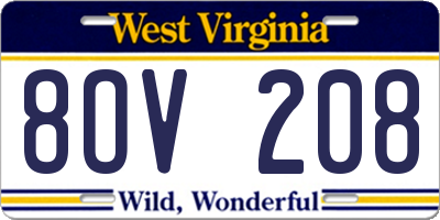WV license plate 8OV208