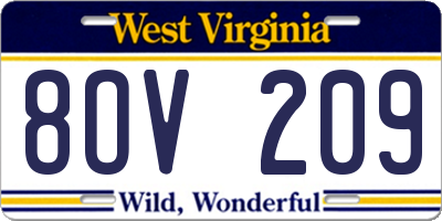 WV license plate 8OV209
