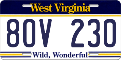 WV license plate 8OV230