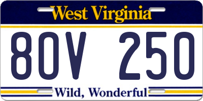 WV license plate 8OV250