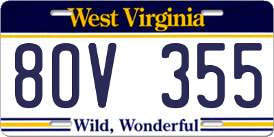 WV license plate 8OV355