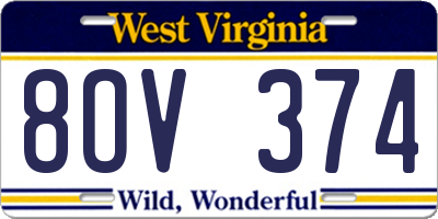 WV license plate 8OV374