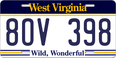 WV license plate 8OV398