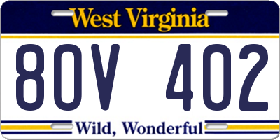 WV license plate 8OV402
