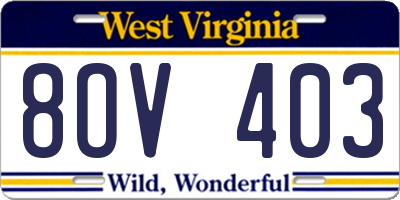WV license plate 8OV403