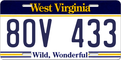WV license plate 8OV433