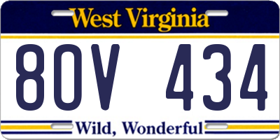 WV license plate 8OV434