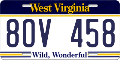 WV license plate 8OV458