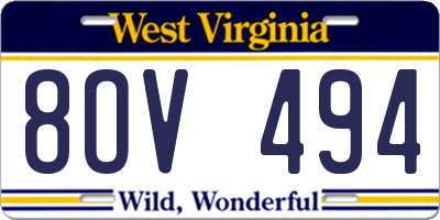 WV license plate 8OV494
