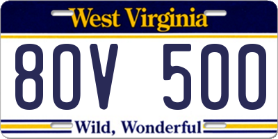 WV license plate 8OV500