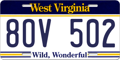 WV license plate 8OV502