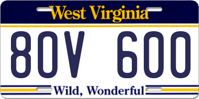 WV license plate 8OV600