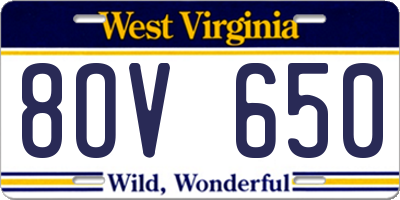 WV license plate 8OV650