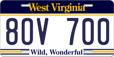 WV license plate 8OV700