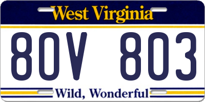 WV license plate 8OV803