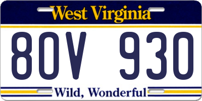 WV license plate 8OV930