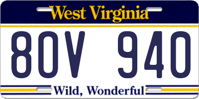 WV license plate 8OV940
