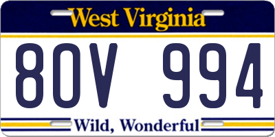 WV license plate 8OV994
