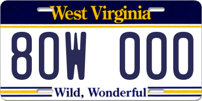 WV license plate 8OW000